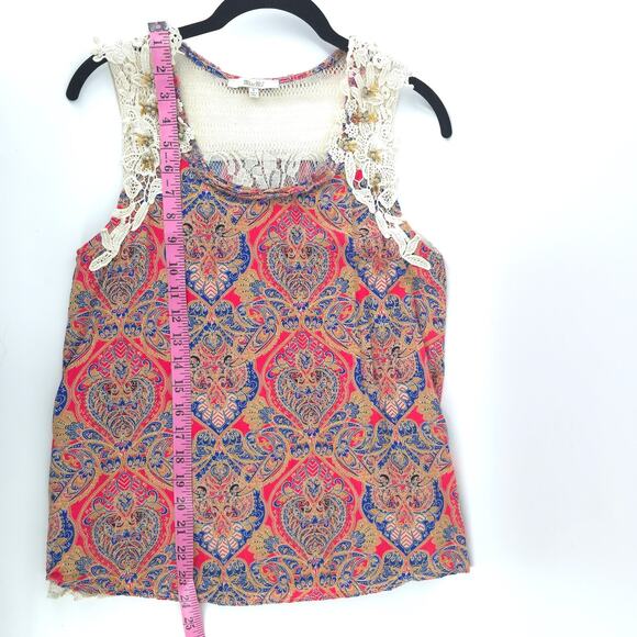 Miss Me Y2K Whimsi Boho Bright Geometric Romantic Crochet Bead Lace Lined Tank S - Picture 16 of 16